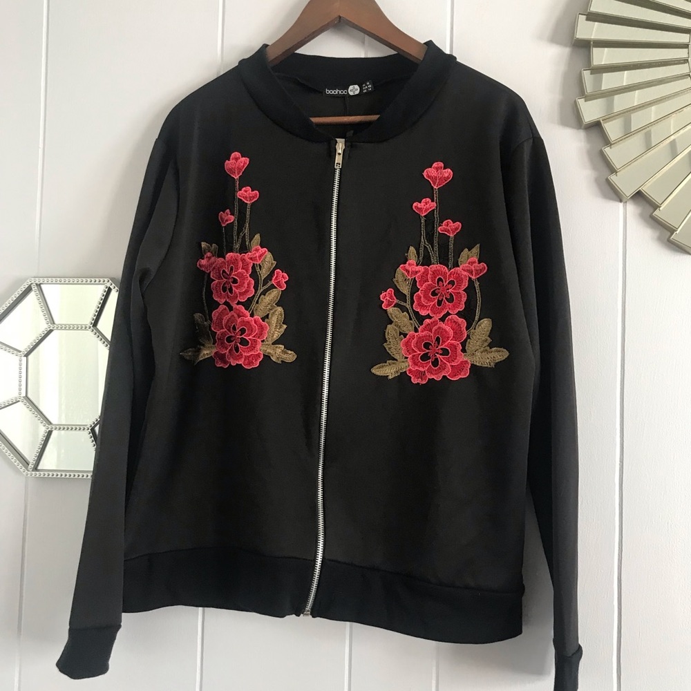 Boohoo Plus Embroidered Black Jacket 14